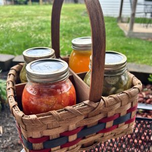 A picture of Patty's Jar Basket which is being taught at Sunshine Weaving and Fiber Arts.